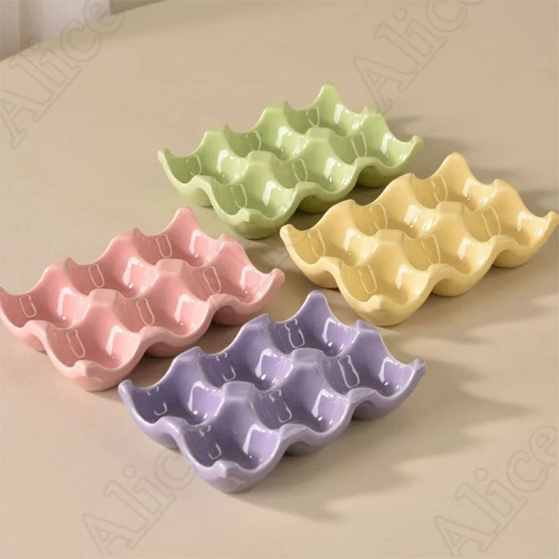 Creative 6 Lattice Ceramic Egg Holder Modern Simple Solid Color Eggs Storage Tray Restaurant Household Kitchen Items Trays