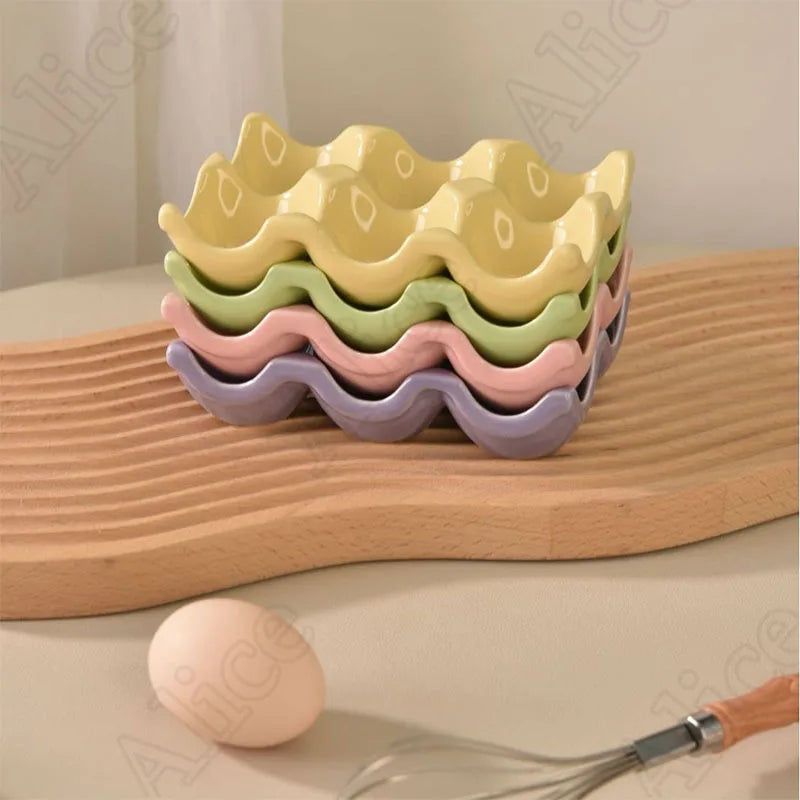 Creative 6 Lattice Ceramic Egg Holder Modern Simple Solid Color Eggs Storage Tray Restaurant Household Kitchen Items Trays