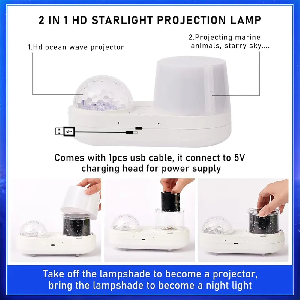 Ocean Night Light Nebula Star Projector 360 Degree Rotation Lamp USB Powered for Decorating Party,Birthday,Christmas