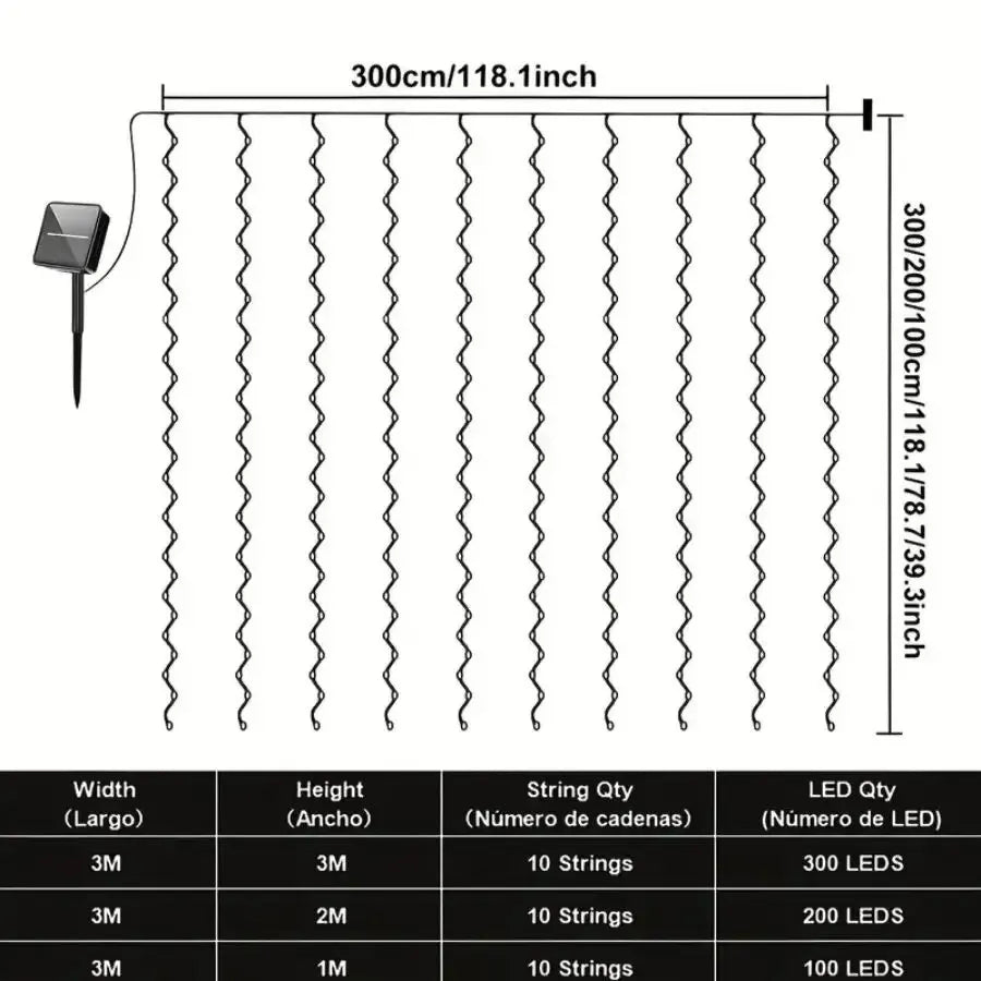 1 Pc Solar Curtain Lights,300/200/100LEDs,Outdoor/Indoor Waterproof