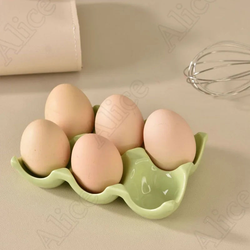 Creative 6 Lattice Ceramic Egg Holder Modern Simple Solid Color Eggs Storage Tray Restaurant Household Kitchen Items Trays