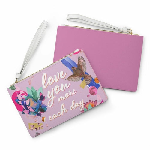 Love You More Each Day Floral Designed Zipped Clutch Bag